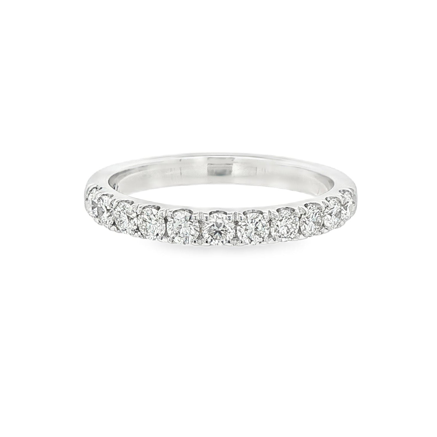 14K White gold band set with round brilliant diamonds. Item J39111 - ABC Jewelry Co. 