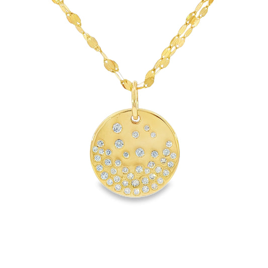 14K Yellow gold pendant set with round brilliant diamonds. Item J39217 - ABC Jewelry Co. 