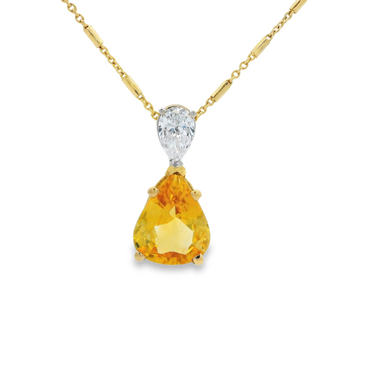 18KY & 14KW - Yellow Sapphire & Diamond Pendant - J36924