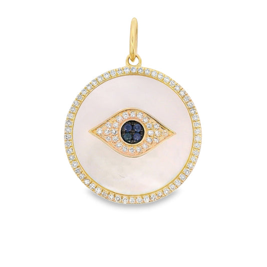 14K Yellow Gold - Diamond & Sapphire Pendant - J38408