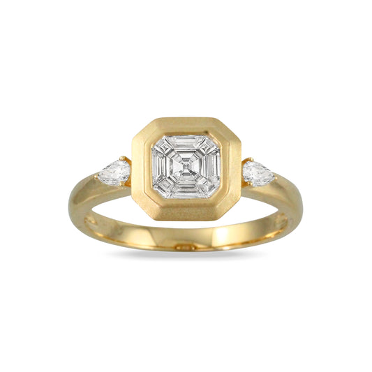 18K Yellow Gold - Invisible Set Diamond Ring - J35017