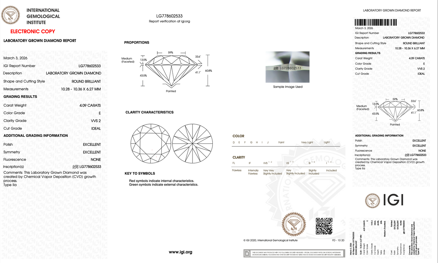 Lab Grown Diamond - Round - 4.09 Carat Weight