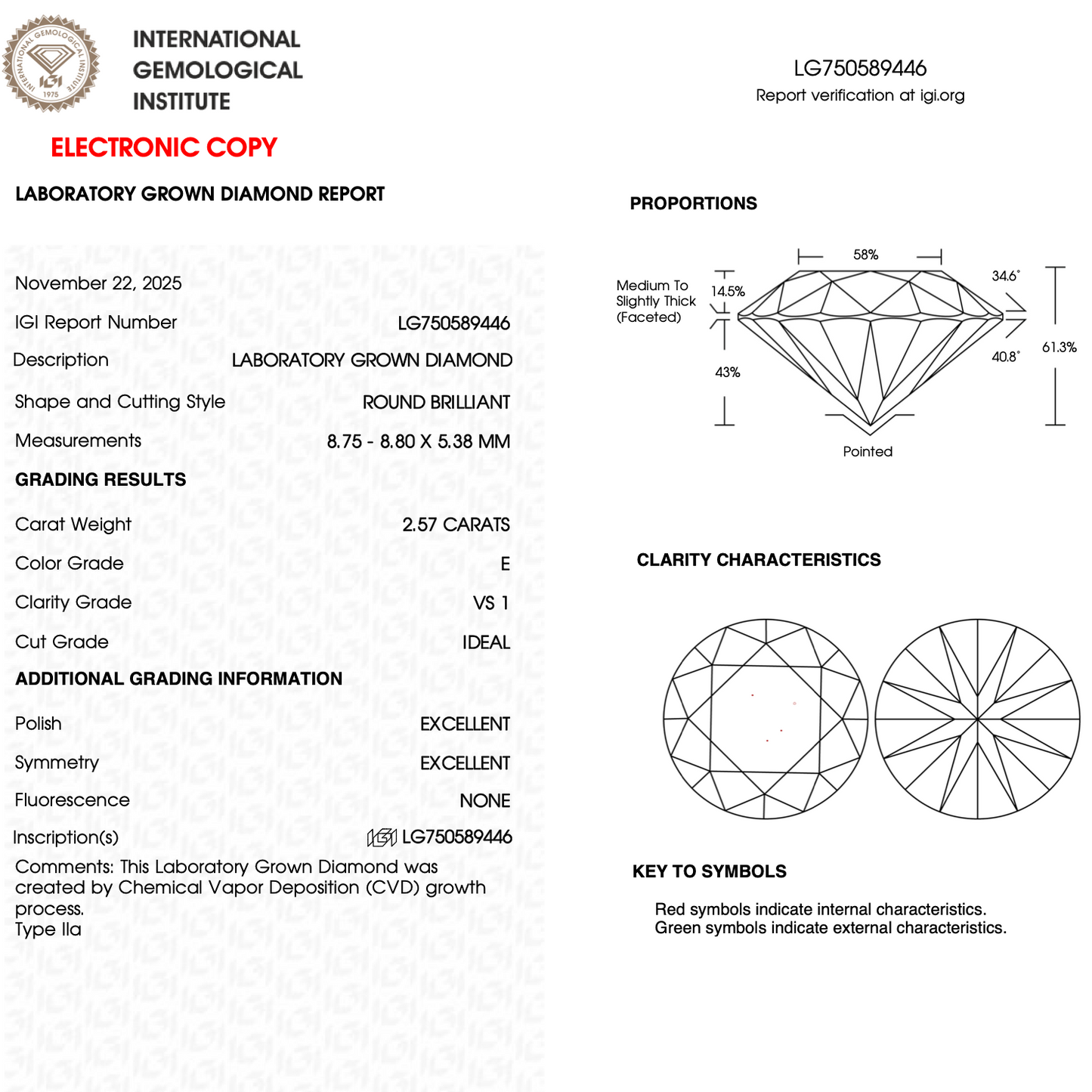 Lab Grown Diamond - Round - 2.57 Carat Weight