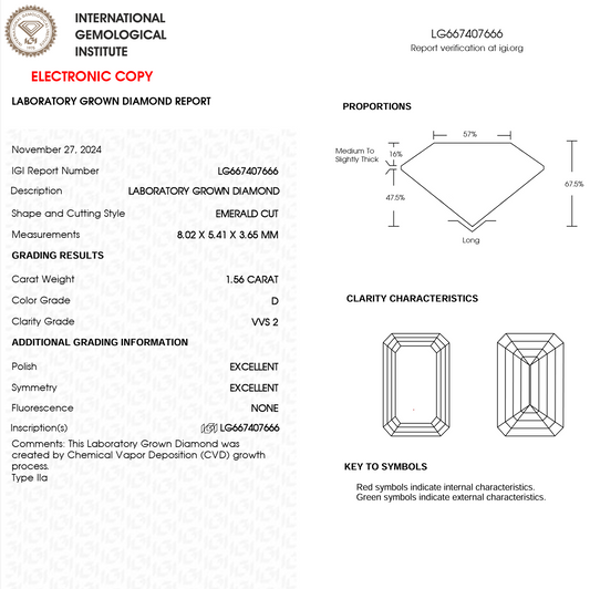 Lab Grown Diamond - Emerald Cut - 1.56 Carat Weight
