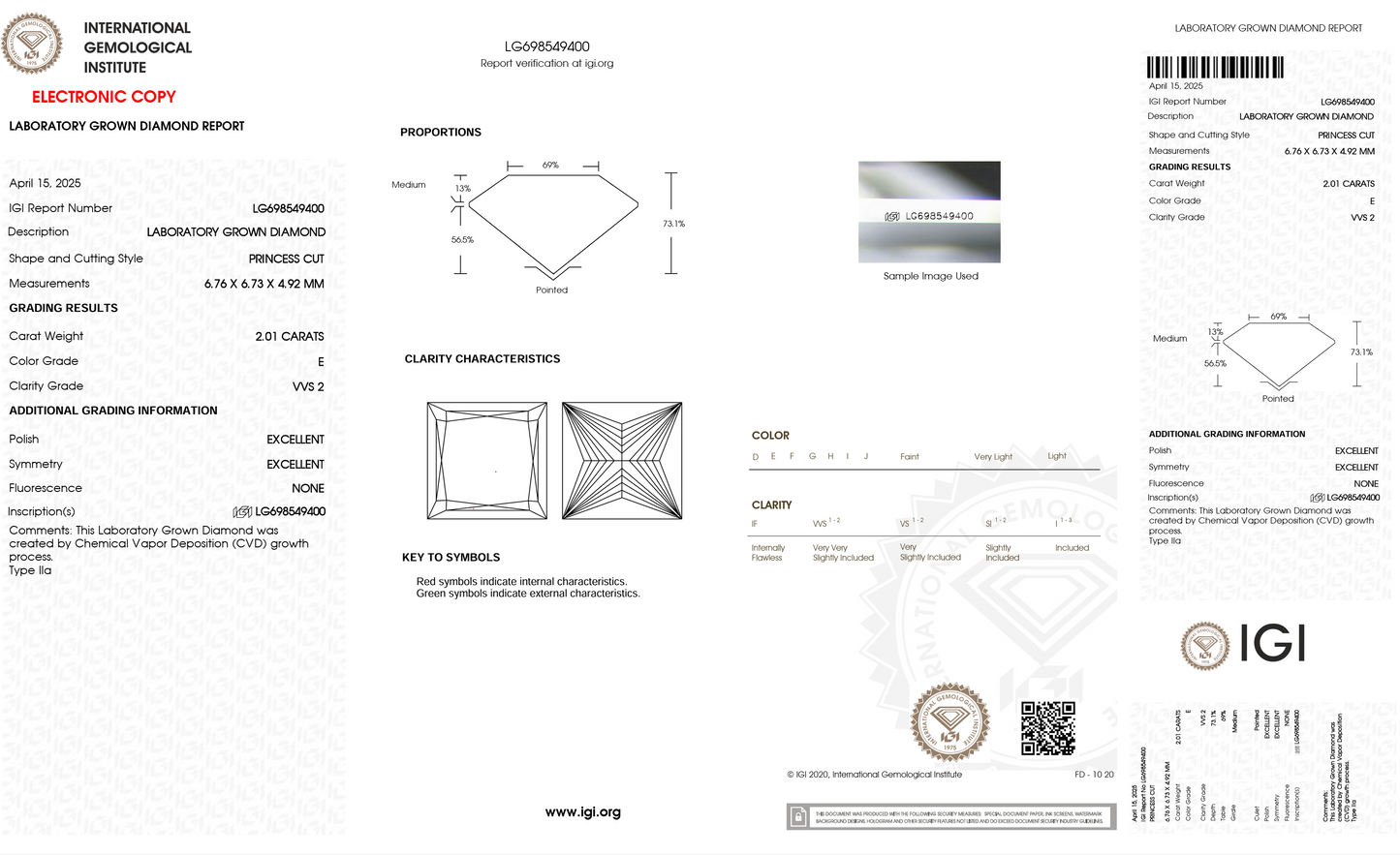 Lab Grown Diamond - Princess - 2.01 Carat Weight