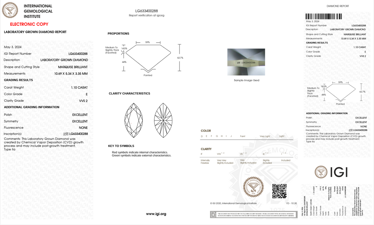 Lab Grown Diamond - Marquise - 1.10 Carat Weight