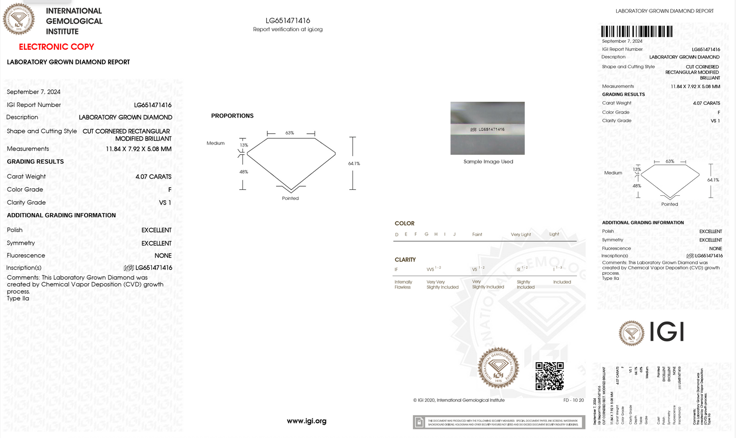Lab Grown Diamond - Radiant - 4.07 Carat Weight