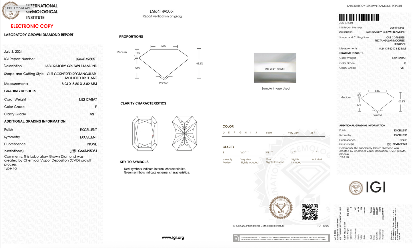 Lab Grown Diamond - Radiant - 1.52 Carat Weight