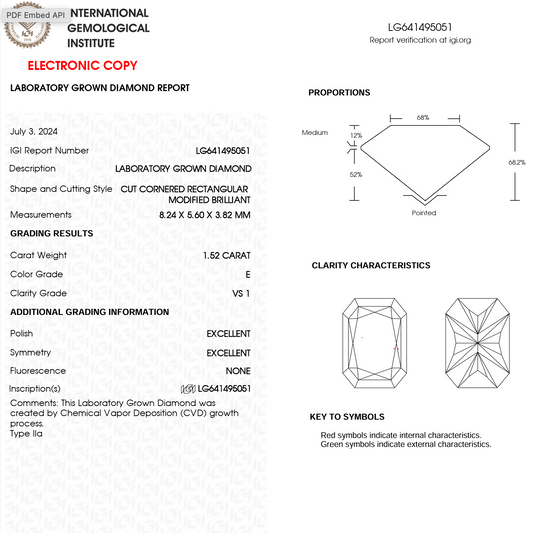 Lab Grown Diamond - Radiant - 1.52 Carat Weight