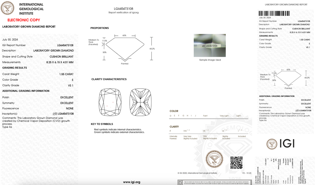 Lab Grown Diamond - Cushion - 1.55 Carat Weight