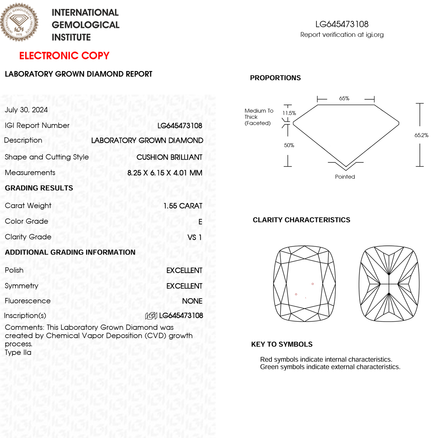 Lab Grown Diamond - Cushion - 1.55 Carat Weight