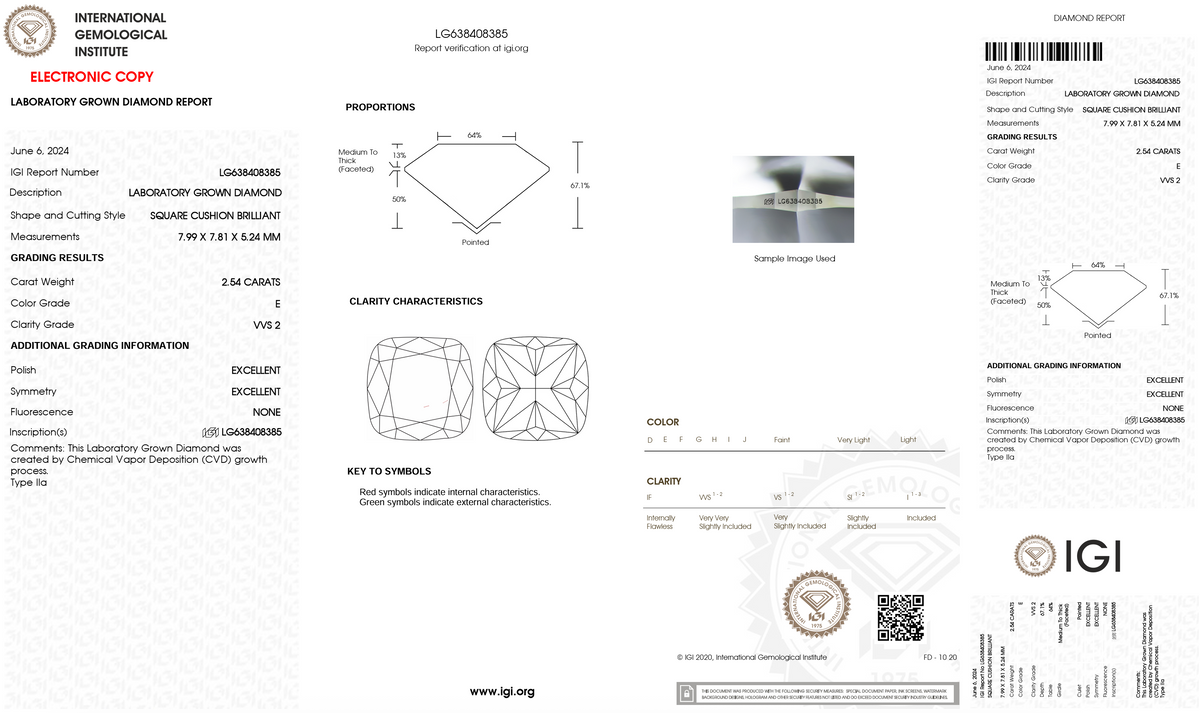 Lab Grown Diamond - Cushion Modified - 2.54 Carat Weight