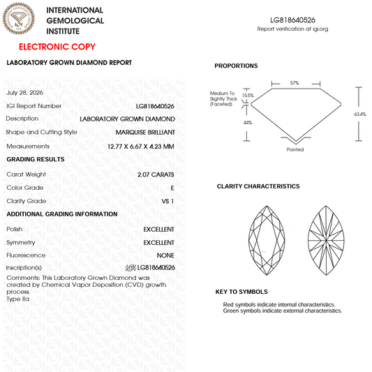 Lab Grown Diamond - Marquise - 2.07 Carat Weight