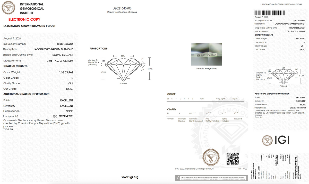 Lab Grown Diamond - Round - 1.33 Carat Weight