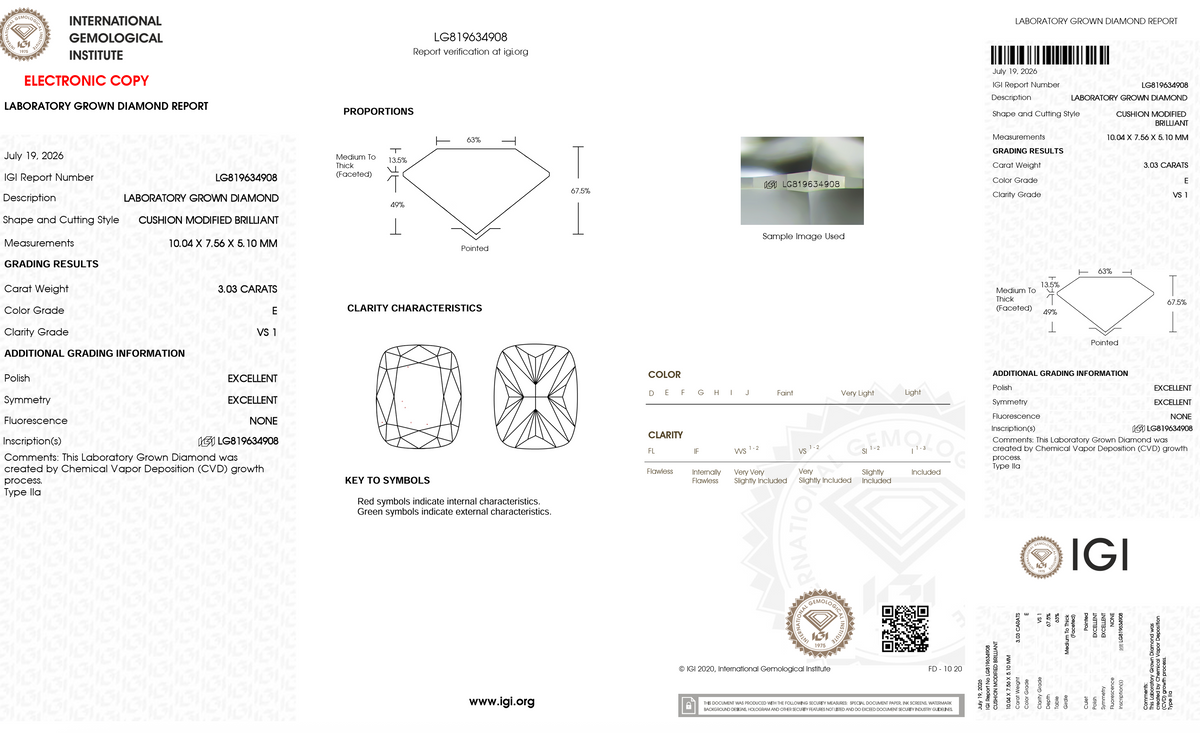 Lab Grown Diamond - Cushion Modified - 3.03 Carat Weight