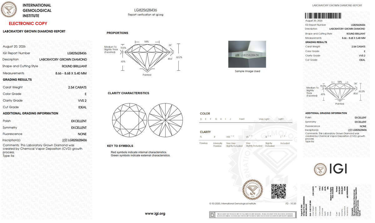Lab Grown Diamond - Round - 2.54 Carat Weight
