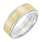 Tungsten & 14K Yellow Gold - Double Engraved Finish Round Edge Wedding Band - J31605