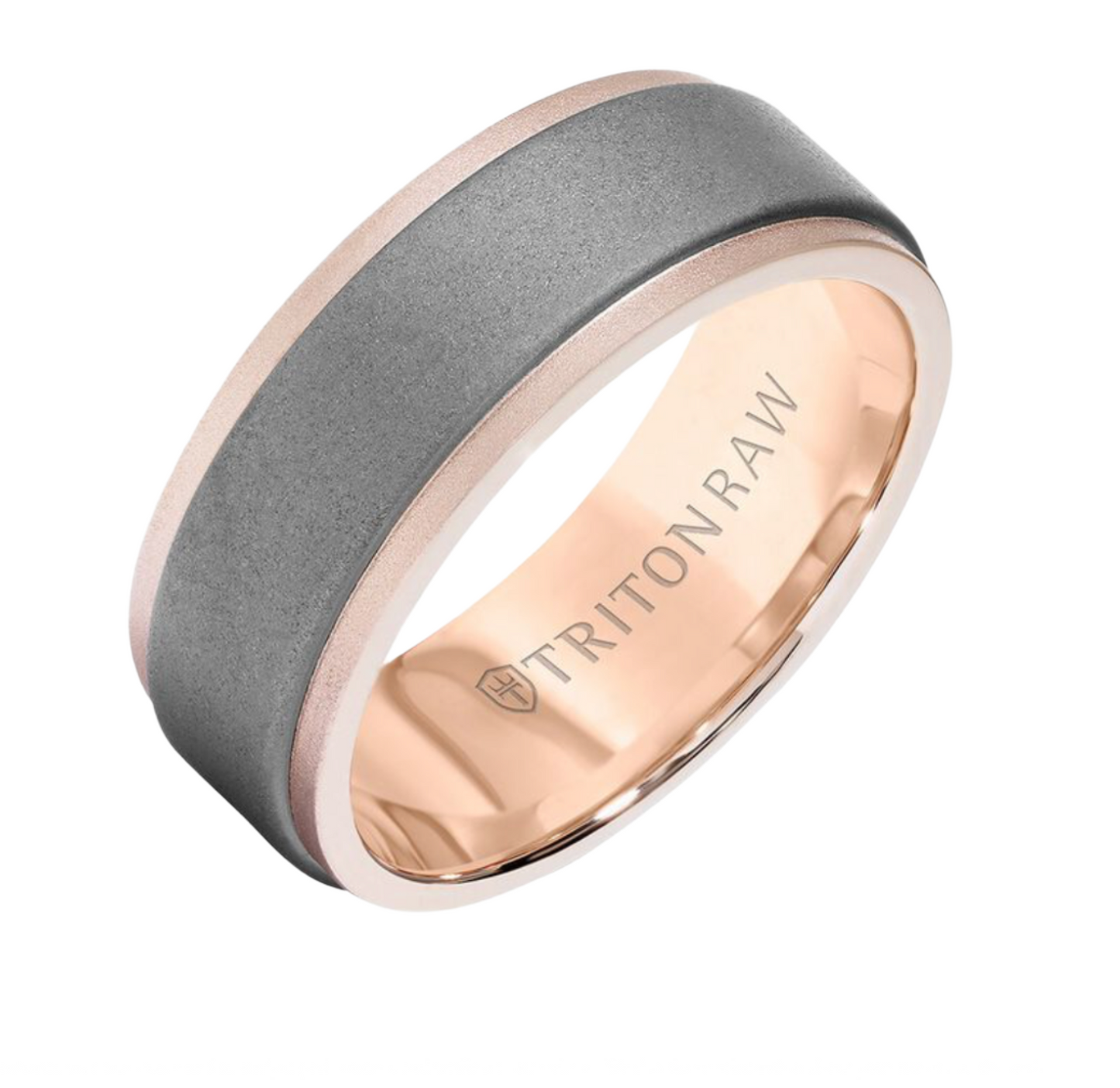 18K Rose Gold & Tungsten - Sandblasted Center Ring - J30122