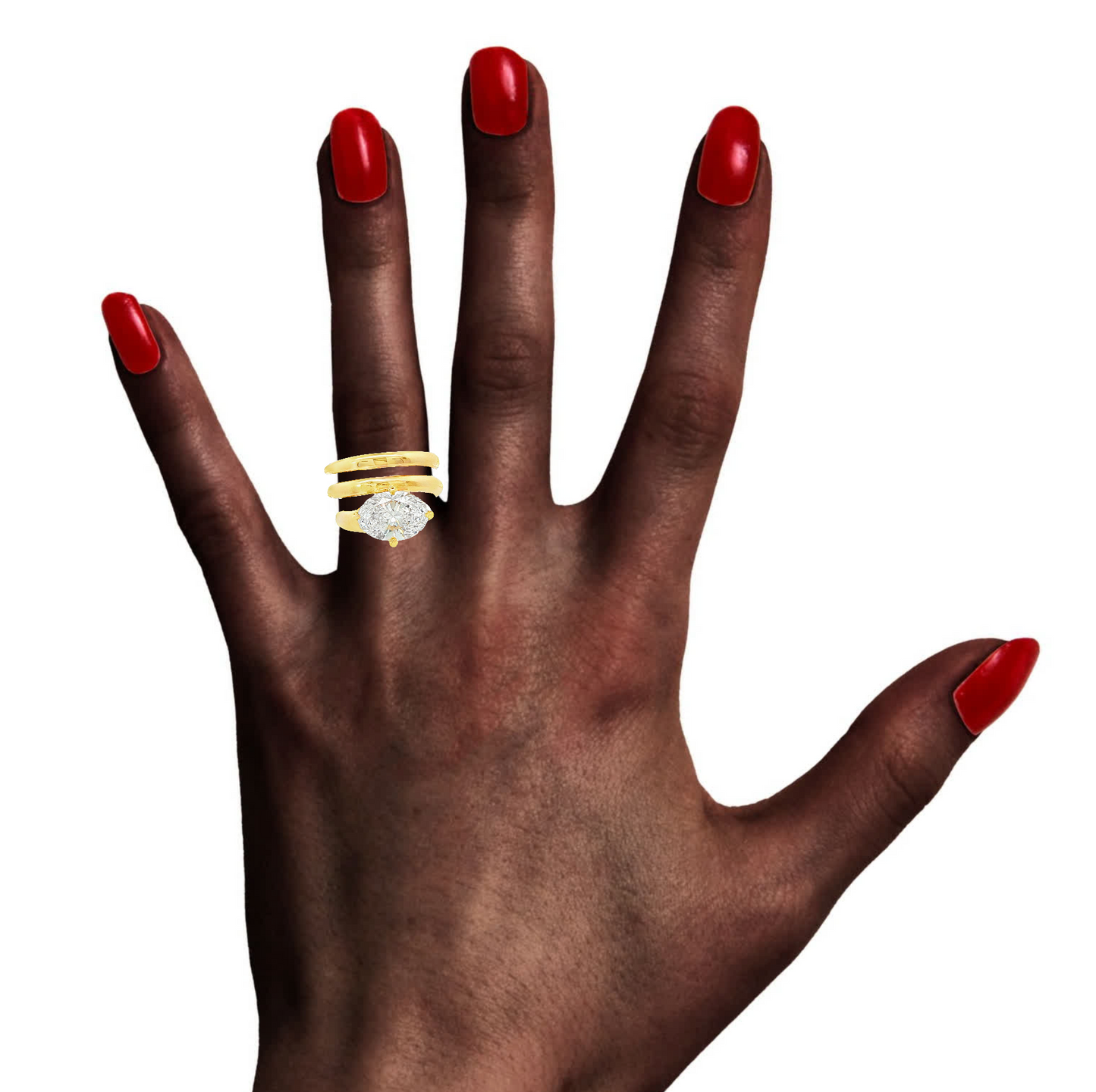14K Yellow gold spiral ring set with large oval diamond. Item J38577 - ABC Jewelry Co. 