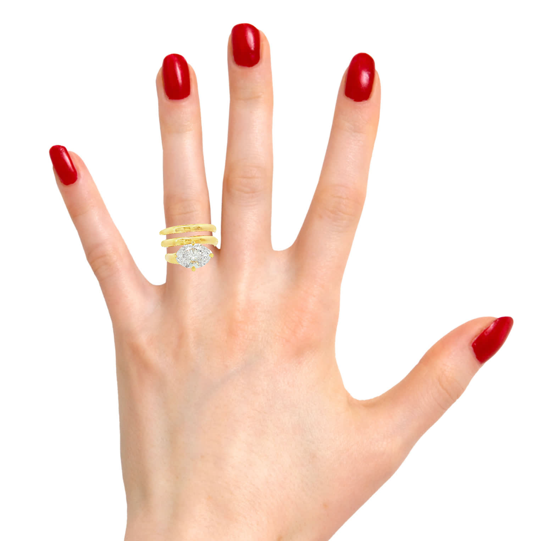 14K Yellow gold spiral ring set with large oval diamond. Item J38577 - ABC Jewelry Co. 