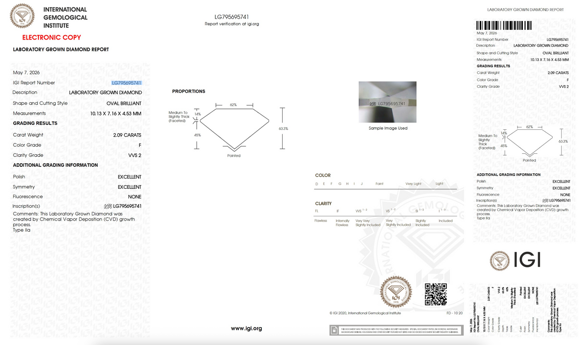 Lab Grown Diamond - Oval - 2.09 Carat Weight