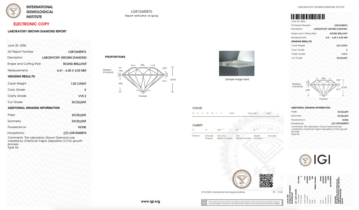 Lab Grown Diamond - Round - 1.02 Carat Weight