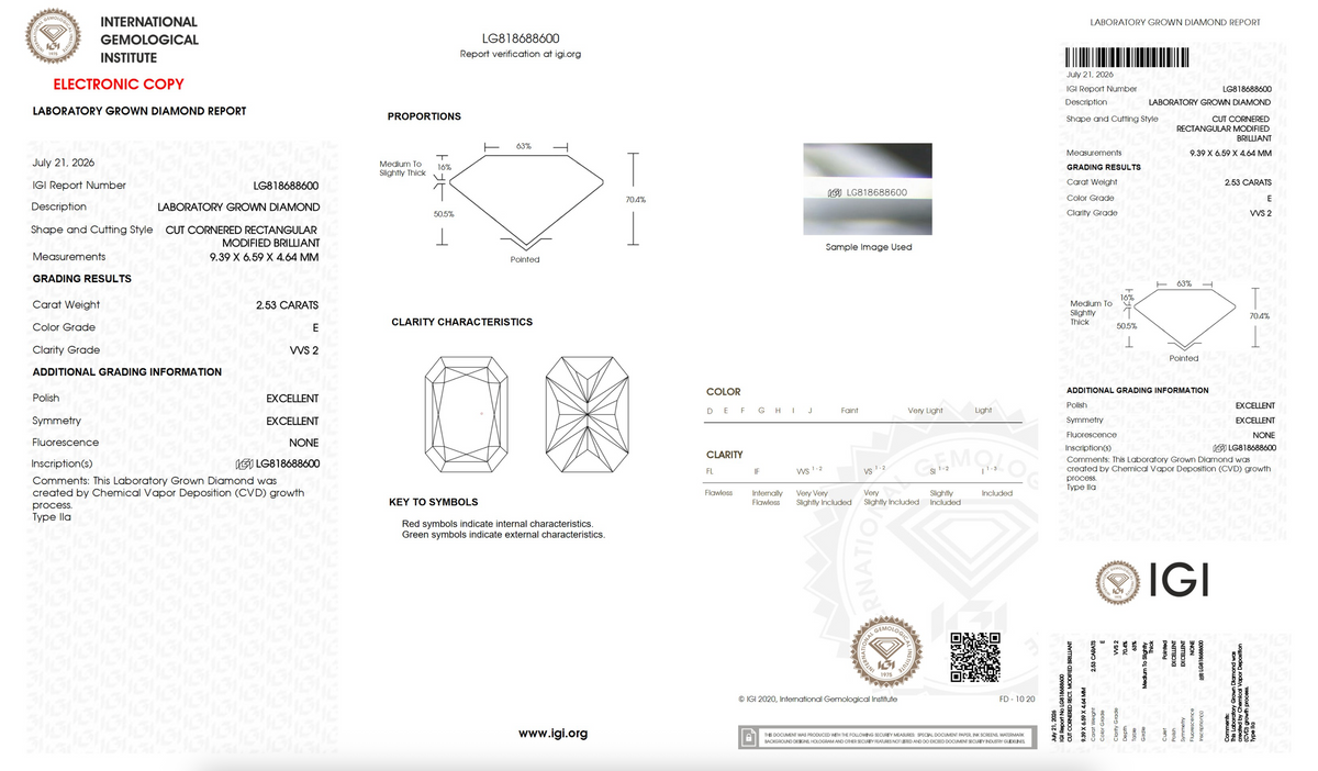 Lab Grown Diamond - Radiant - 2.53 Carat Weight