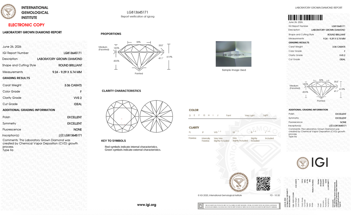 Lab Grown Diamond - Round - 3.06 Carat Weight