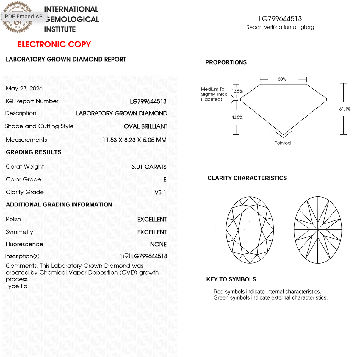 Lab Grown Diamond - Oval - 3.01 Carat Weight