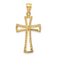 Yellow gold faceted cross pendant set on clean white background