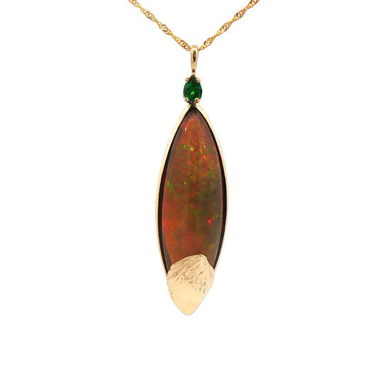 14K Yellow Gold Tsavorite Opal Pendant - J35865