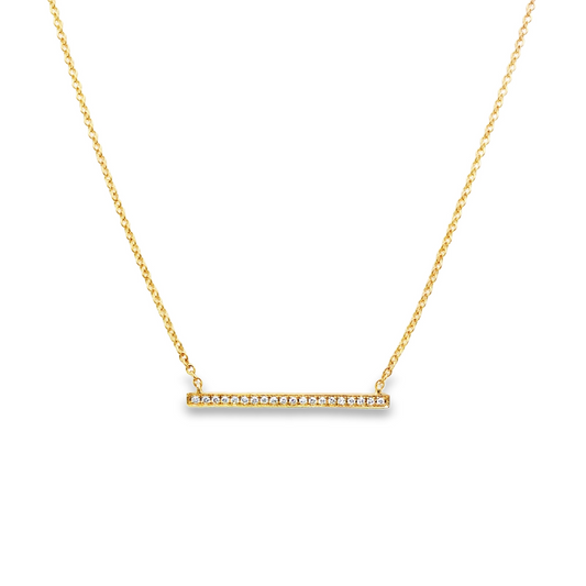 14K Yellow gold necklace with diamond set bar pendant. Item J31812 - ABC Jewelry Co