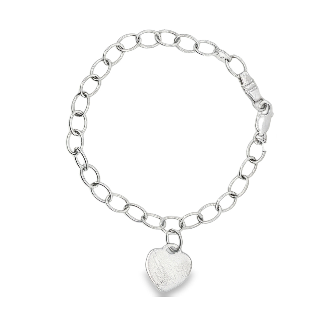 14K White gold link bracelet with heart shape charm. Item 9632 - ABC Jewelry Co.