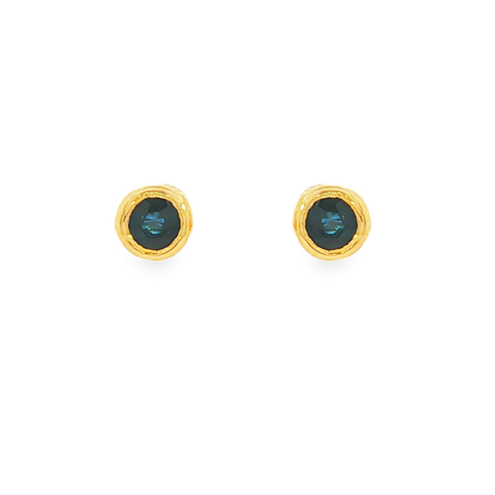 14K Yellow gold bezel set blue sapphire stud earrings. Item 3595 - ABC Jewelry Co. 
