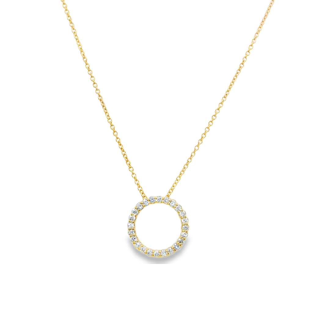 14K Yellow gold necklace with diamond set circle pendant. Item J36922 - ABC Jewelry Co