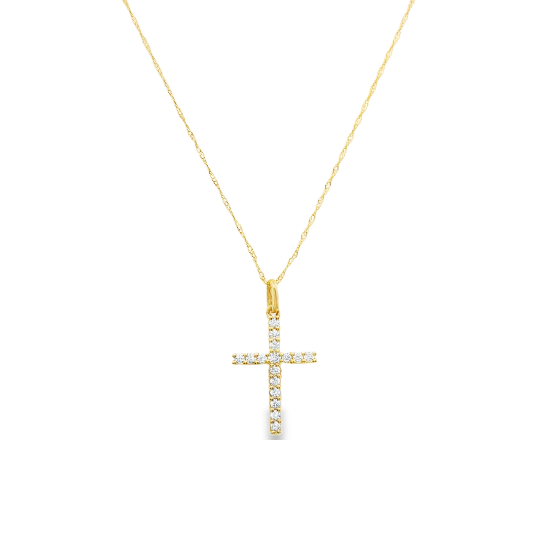 14K Yellow gold necklace with diamond set cross. J31812 - ABC Jewelry Co.