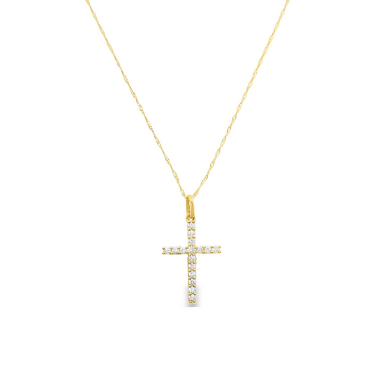14K Yellow gold necklace with diamond set cross. J31812 - ABC Jewelry Co.