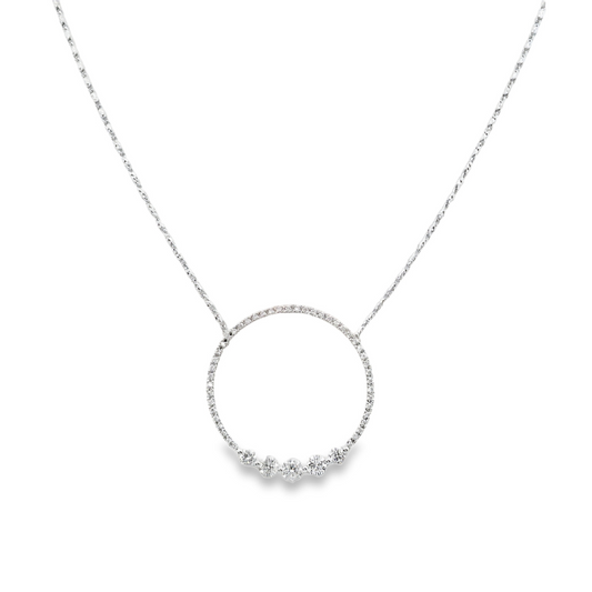 14K White gold circle pendant set with round brilliant diamonds - ABC Jewelry
