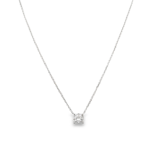 14K White gold solitaire necklace with cushion cut diamond, item number J37013 - ABC Jewelry Co