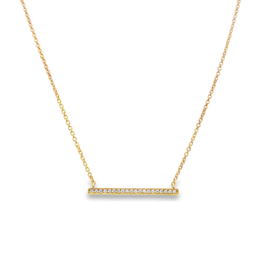 14K Yellow gold necklace with diamond set bar pendant. Item J31812 - ABC Jewelry Co. 