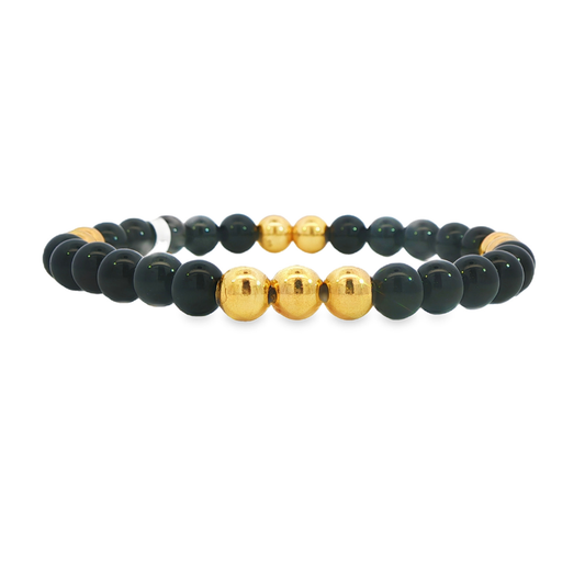 14K Yellow gold and black onyx bracelet. Item J37139 - ABC Jewelry Co. 