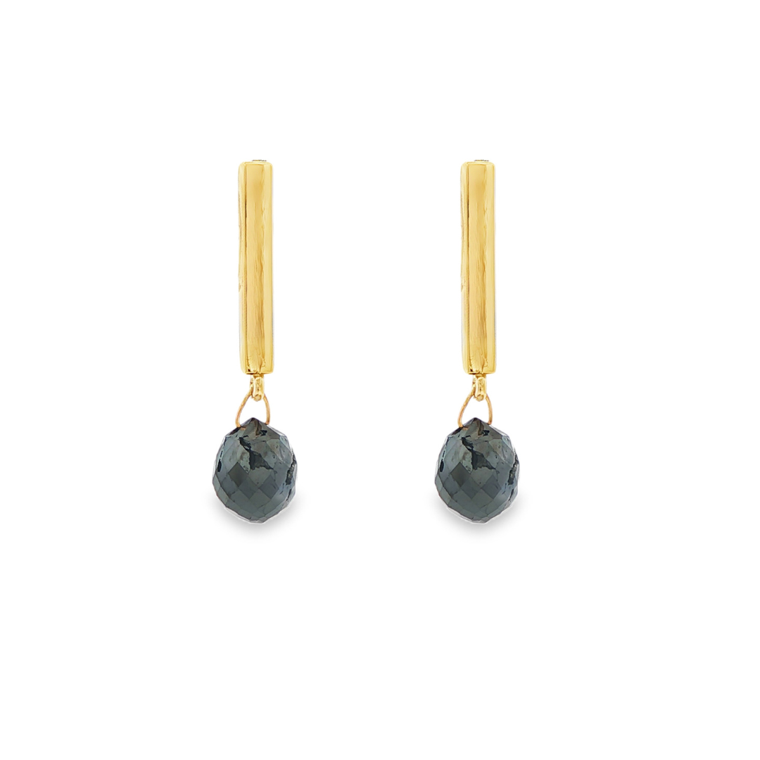 14K Yellow Gold - Black Diamond Earrings - J35895