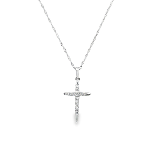 14K White gold cross necklace set with round brilliant diamonds. Item J38764 - ABC Jewelry Co. 