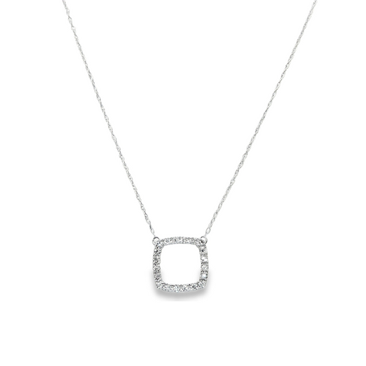 14K White gold necklace with square shape diamond pendant. Item J37268 - ABC Jewelry Co.