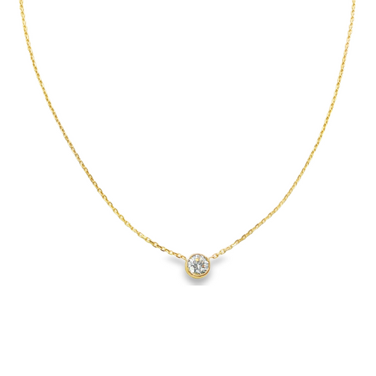 14K Yellow gold bezel set solitaire necklace. Item J38378 - ABC Jewelry Co