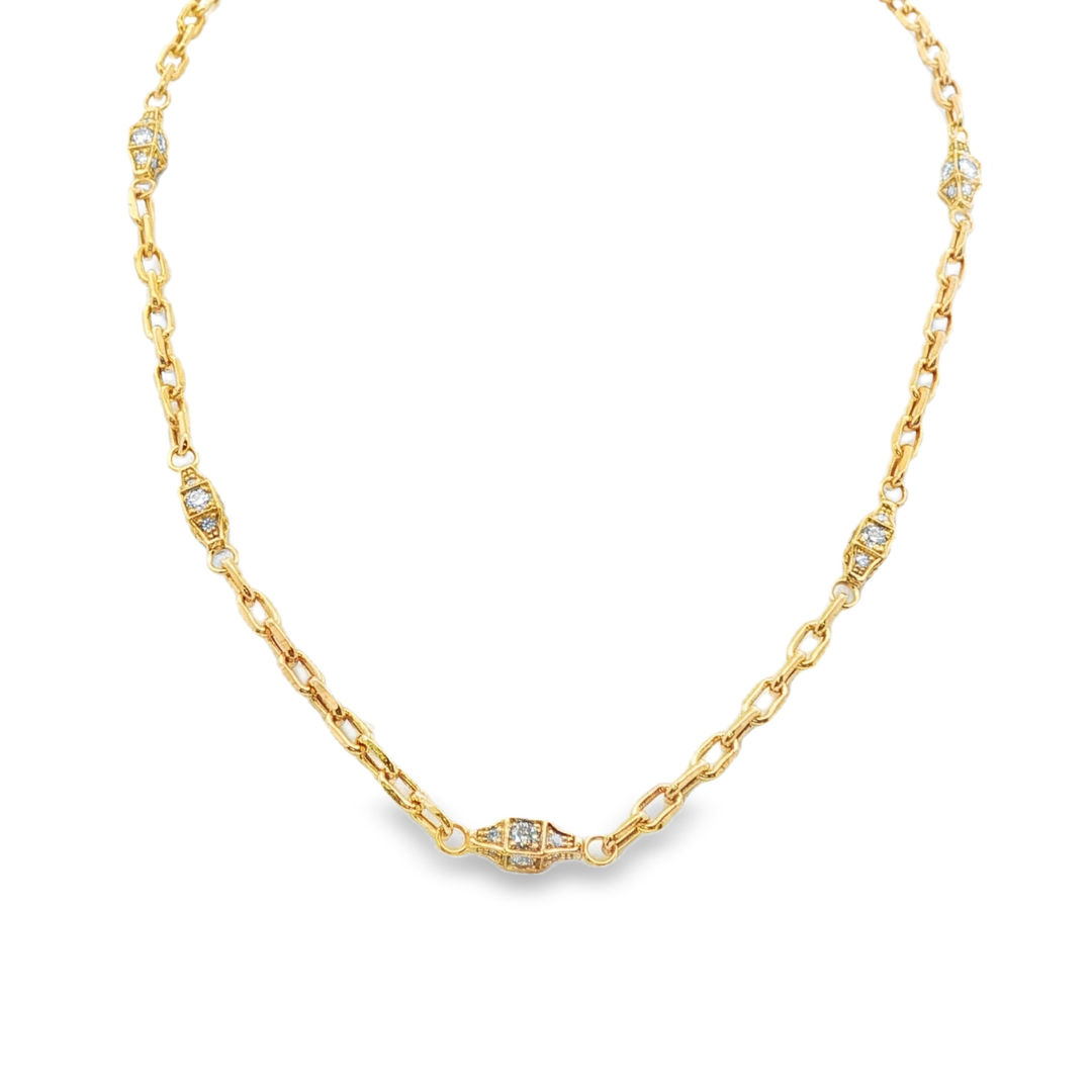 14K Yellow gold link necklace with diamond set charms. Item 22155 - ABC Jewelry Co.