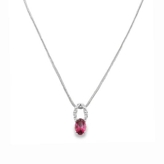 14K White Gold - Rubellite & Diamond Necklace - 5014