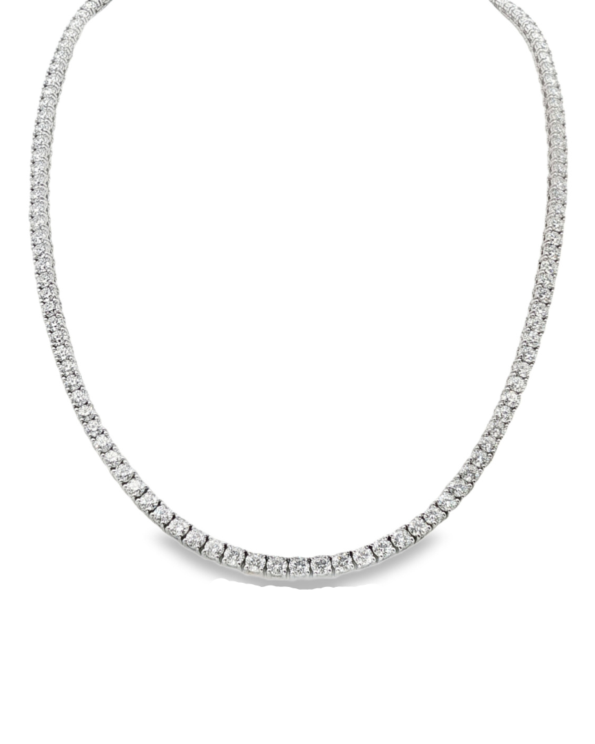 14K White gold tennis necklace set with round brilliant diamonds. Item J39048 - ABC Jewelry