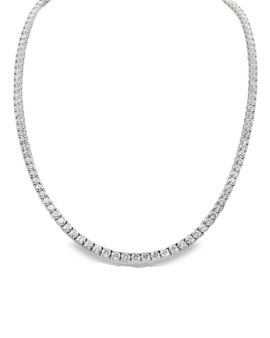 14K White gold tennis necklace set with round brilliant diamonds. Item J39048 - ABC Jewelry