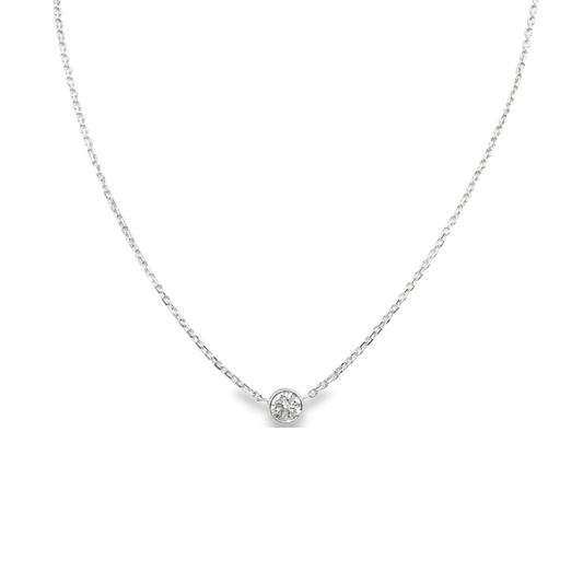 14K White gold solitaire necklace set with bezel set round brilliant diamond - ABC Jewelry Co